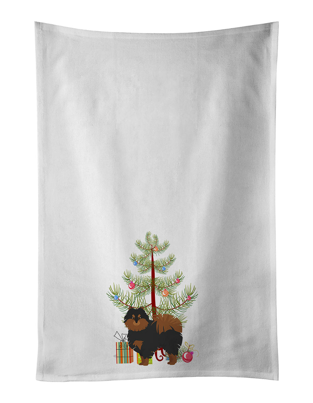 Pomeranian Christmas Tree Kitchen Towel Set of 2 White Dish Towels Decorative Bathroom Hand towel for Hand, Face, Hair, Yoga, Tea, Dishcloth, 19 X 28", White