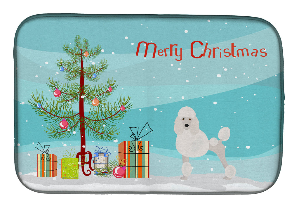 Miniature Poodle Christmas Tree Dish Drying Mat Absorbent Dish Drying Mat Pad for Kitchen Counter Dish Drainer Mat for Countertop, 14 x 21", Multicolor