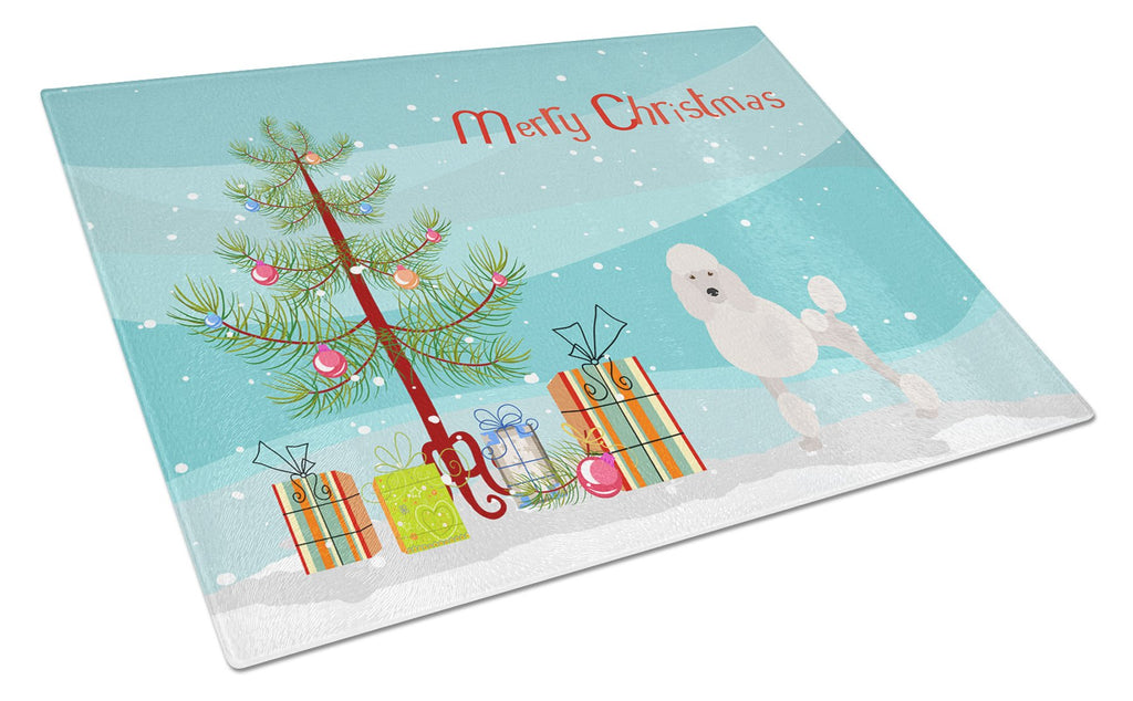 Miniature Poodle Christmas Tree Cutting Board Tempered Glass Kitchen Cutting Surface, Heat Resistant Chopping, Non-Slip Feet, Food Prep & Serving