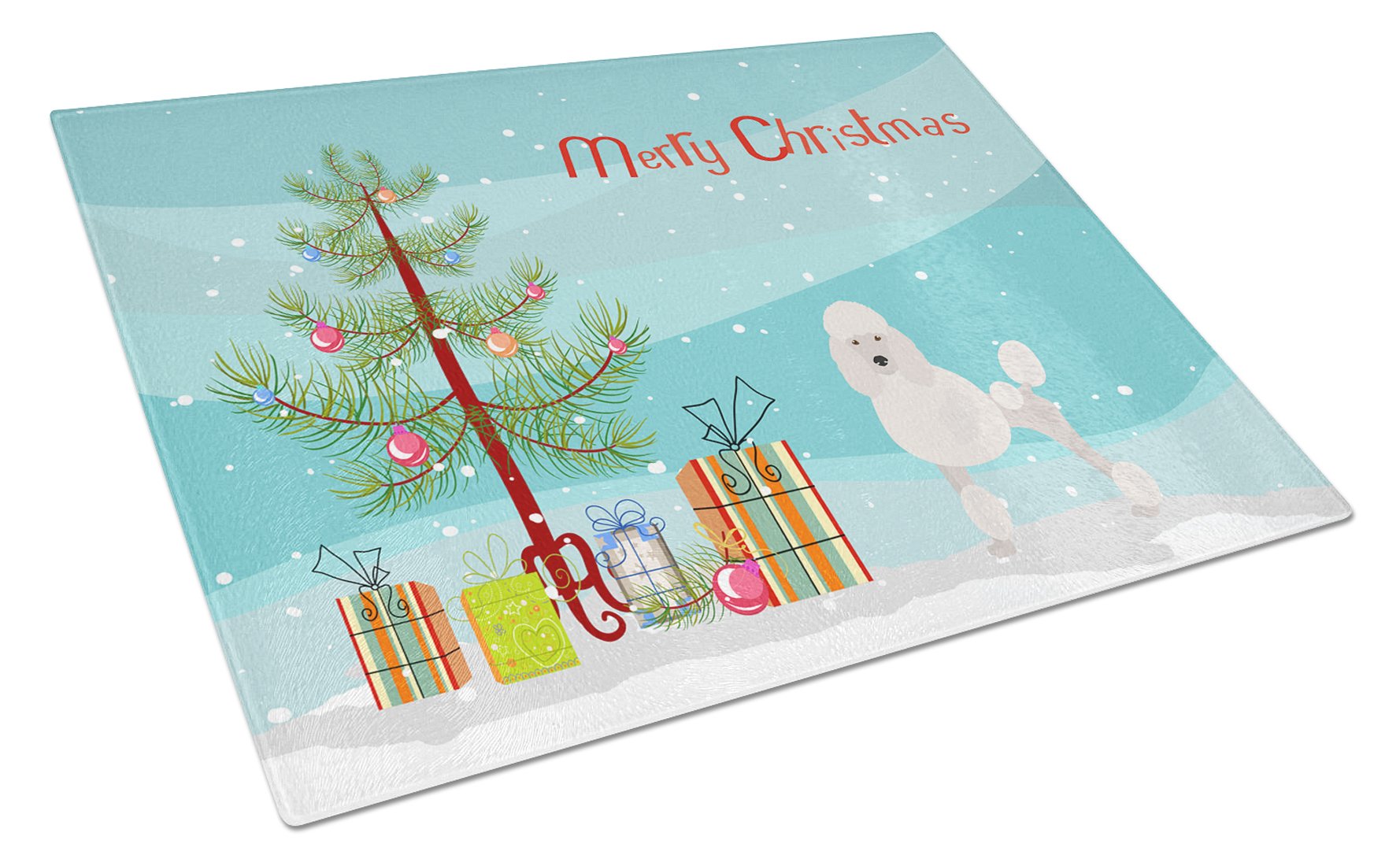 Miniature Poodle Christmas Tree Cutting Board Tempered Glass Kitchen Cutting Surface, Heat Resistant Chopping, Non-Slip Feet, Food Prep & Serving