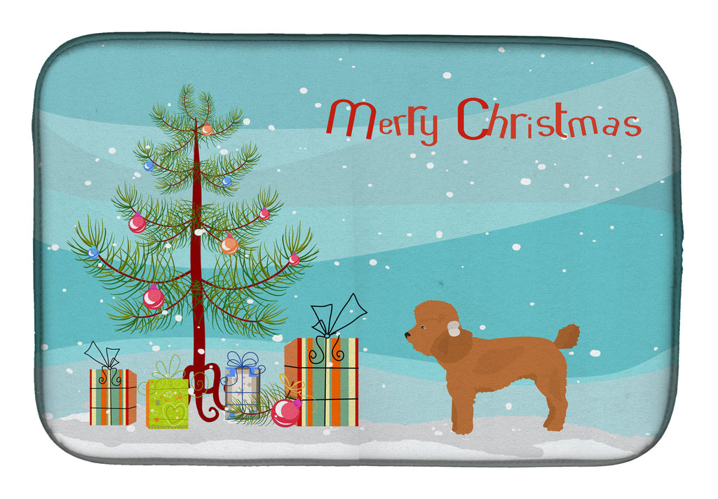Toy Poodle Christmas Tree Dish Drying Mat Absorbent Dish Drying Mat Pad for Kitchen Counter Dish Drainer Mat for Countertop, 14 x 21", Multicolor