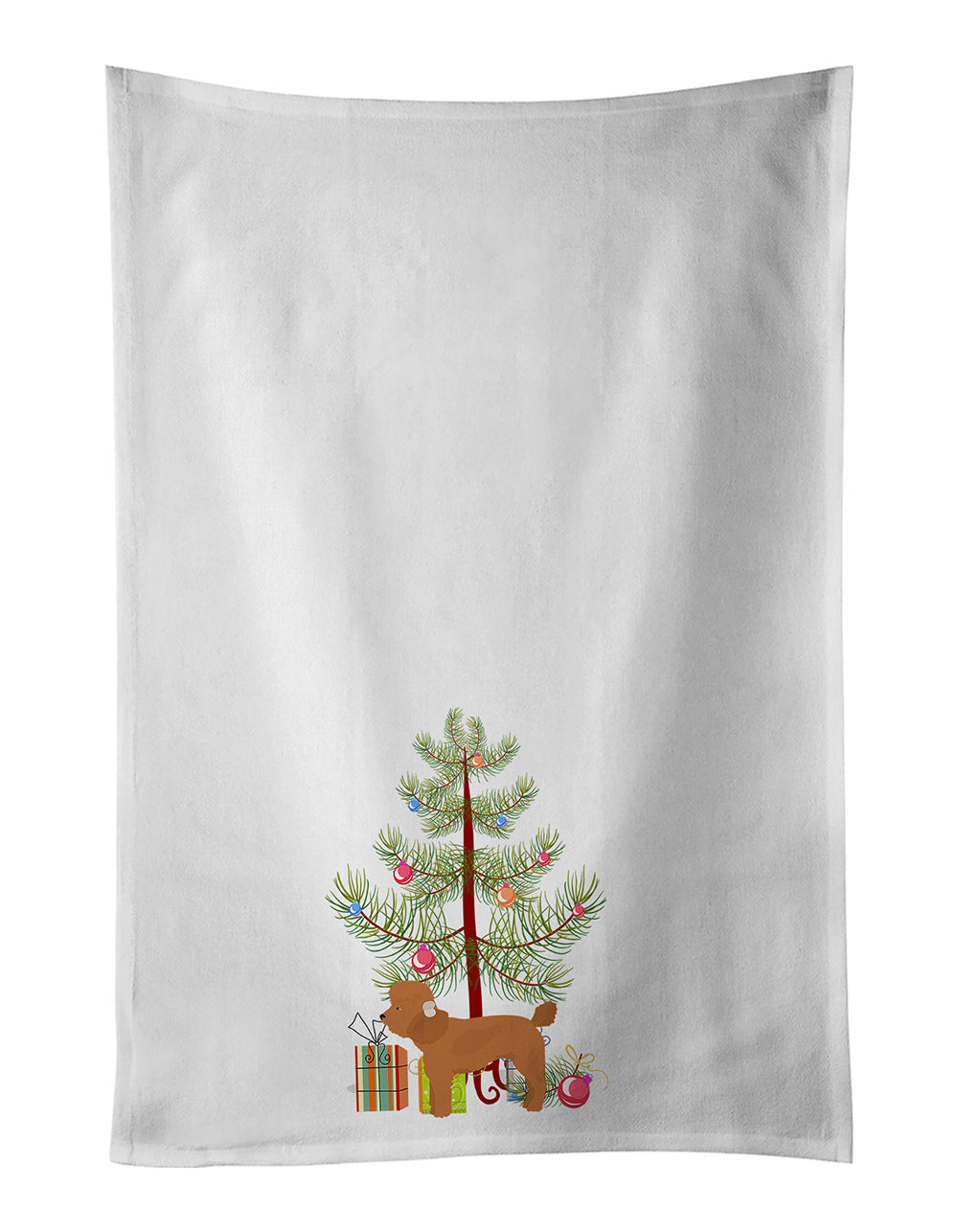 Toy Poodle Christmas Tree Kitchen Towel Set of 2 White Dish Towels Decorative Bathroom Hand towel for Hand, Face, Hair, Yoga, Tea, Dishcloth, 19 X 28", White