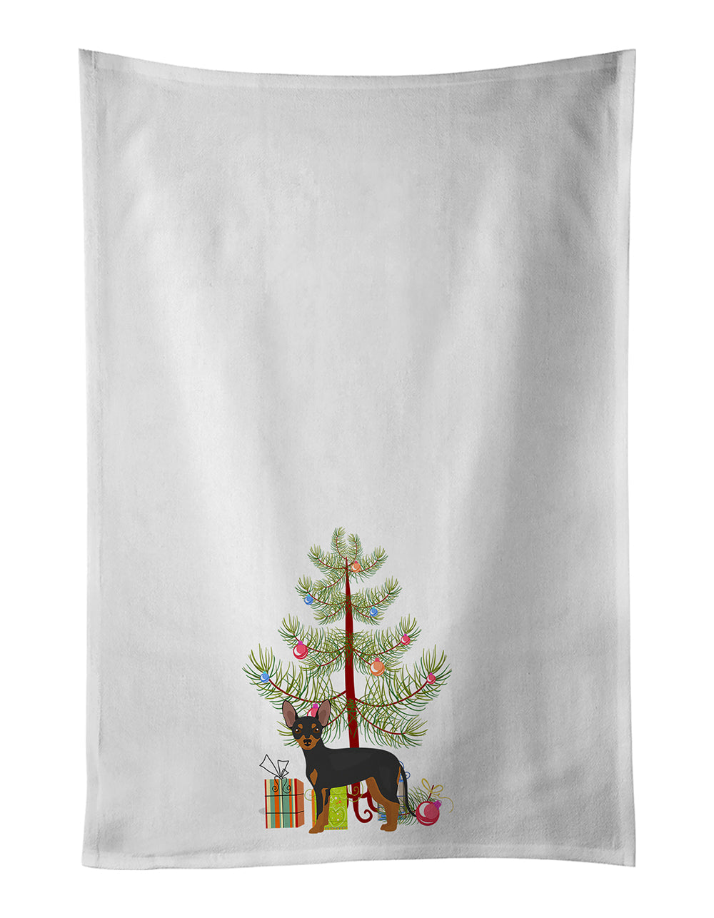 Prague Ratter Christmas Tree Kitchen Towel Set of 2 White Dish Towels Decorative Bathroom Hand towel for Hand, Face, Hair, Yoga, Tea, Dishcloth, 19 X 28", White