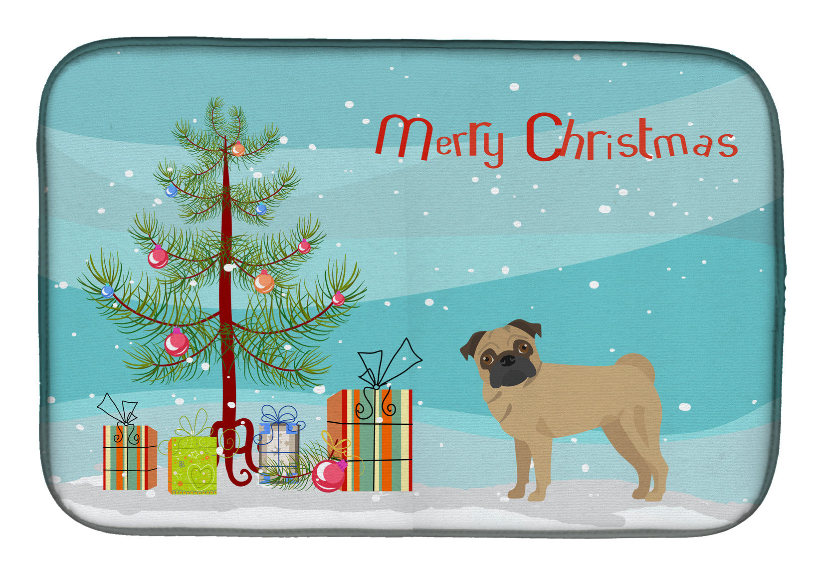 Pug Christmas Tree Dish Drying Mat Absorbent Dish Drying Mat Pad for Kitchen Counter Dish Drainer Mat for Countertop, 14 x 21", Multicolor