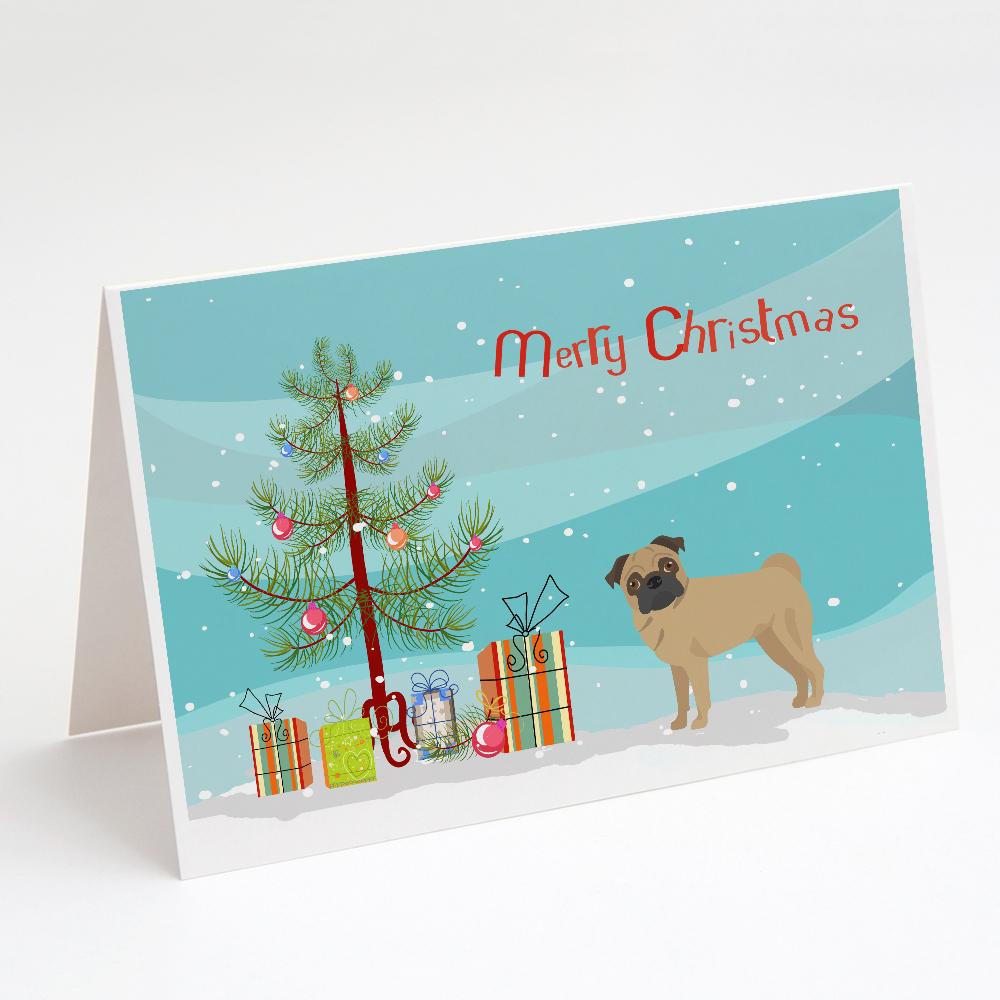 Pug Christmas Tree Greeting Cards Pack of 8 Blank Cards with Envelopes Whimsical A7 Size 5x7
