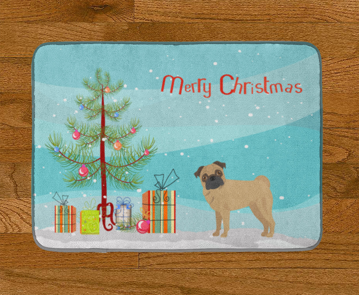 Pug Christmas Tree Memory Foam Kitchen Mat Machine Washable Anti-Fatigue Cushion Comfort Bath or Kitchen Rug