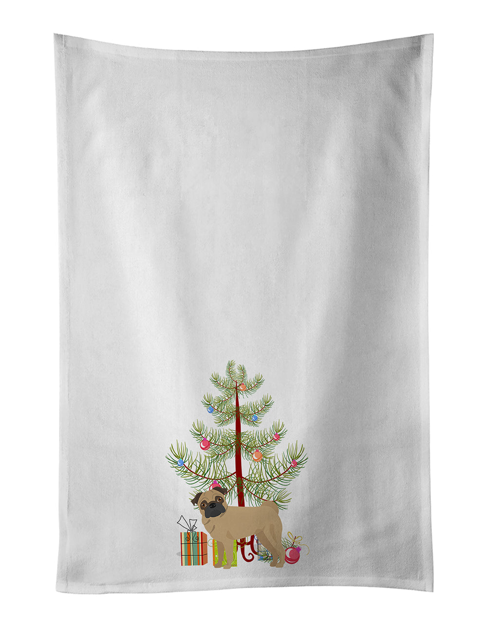 Pug Christmas Tree Kitchen Towel Set of 2 White Dish Towels Decorative Bathroom Hand towel for Hand, Face, Hair, Yoga, Tea, Dishcloth, 19 X 28", White