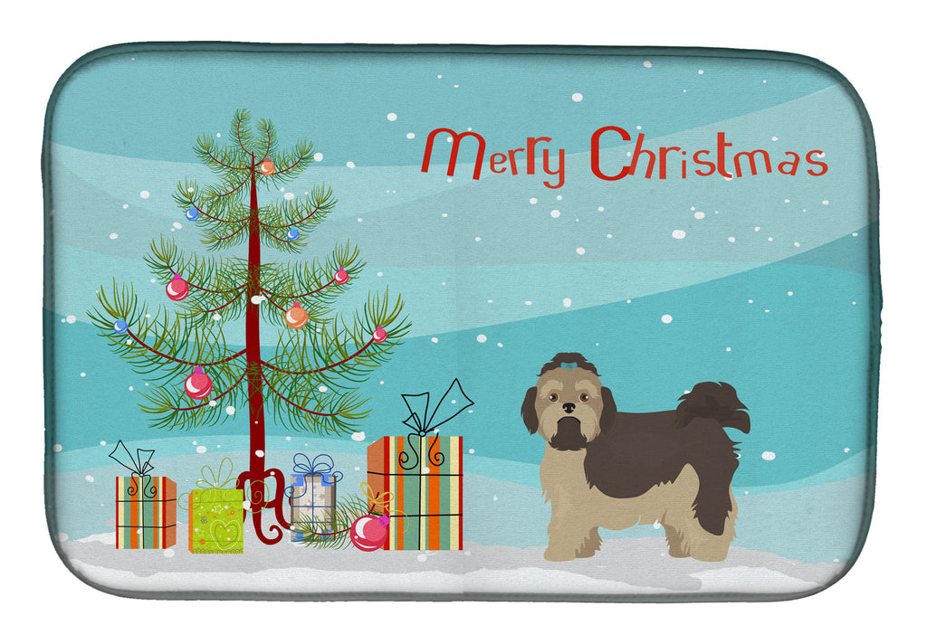 Russian Tsvetnaya Bolonka Lap Dog  Christmas Tree Dish Drying Mat Absorbent Dish Drying Mat Pad for Kitchen Counter Dish Drainer Mat for Countertop, 14 x 21", Multicolor