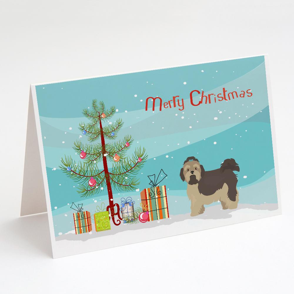 Russian Tsvetnaya Bolonka Lap Dog  Christmas Tree Greeting Cards Pack of 8 Blank Cards with Envelopes Whimsical A7 Size 5x7