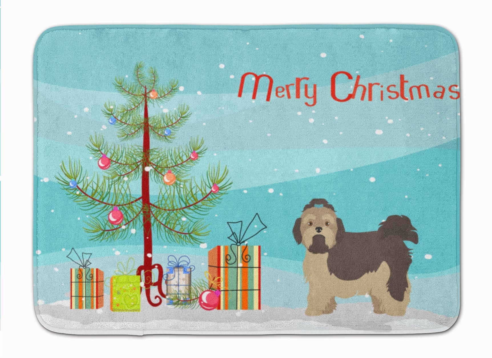 Russian Tsvetnaya Bolonka Lap Dog  Christmas Tree Memory Foam Kitchen Mat Machine Washable Anti-Fatigue Cushion Comfort Bath or Kitchen Rug