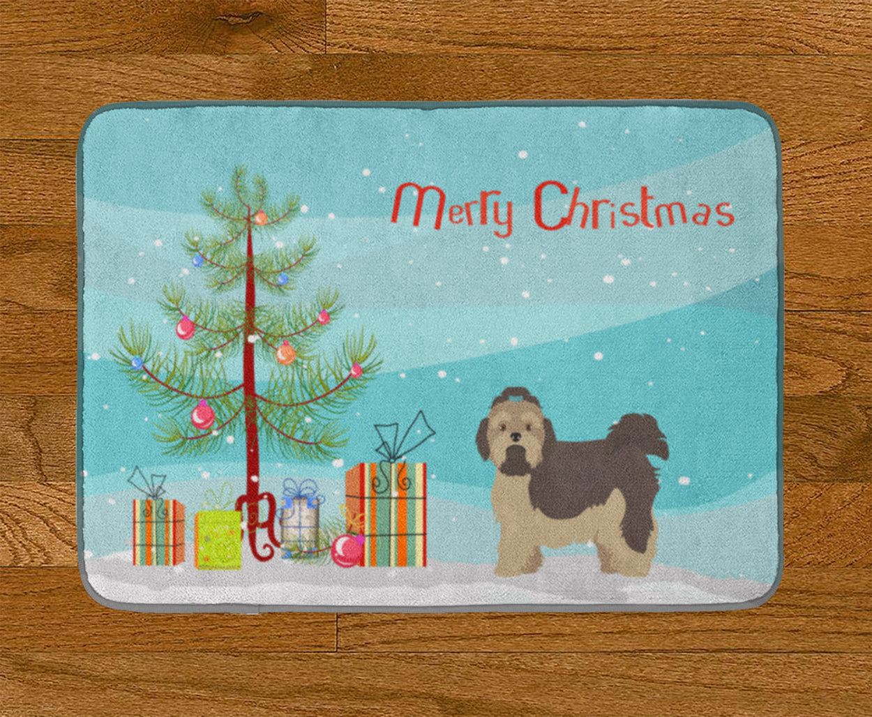 Russian Tsvetnaya Bolonka Lap Dog  Christmas Tree Memory Foam Kitchen Mat Machine Washable Anti-Fatigue Cushion Comfort Bath or Kitchen Rug