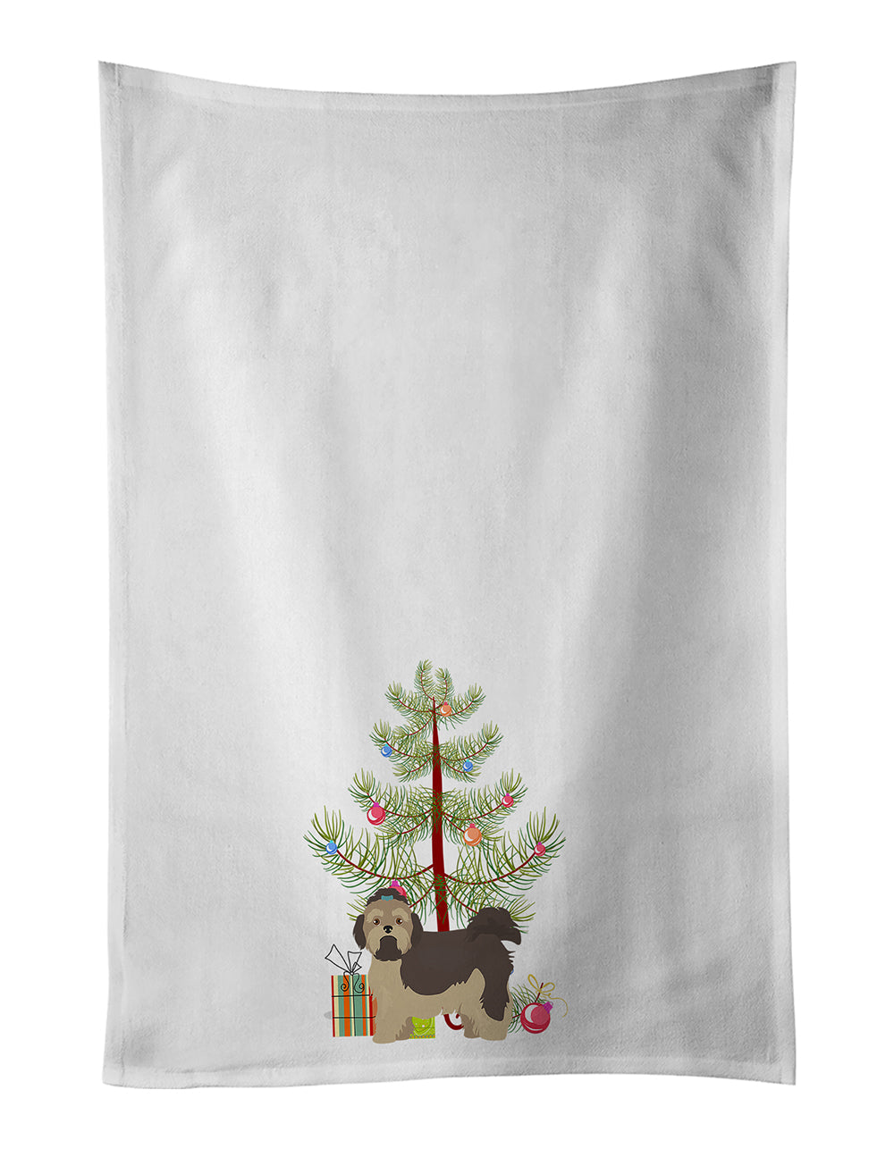 Russian Tsvetnaya Bolonka Lap Dog  Christmas Tree Kitchen Towel Set of 2 White Dish Towels Decorative Bathroom Hand towel for Hand, Face, Hair, Yoga, Tea, Dishcloth, 19 X 28", White