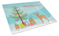 Russkiy Toy or Russian Toy Terrier Christmas Tree Cutting Board Tempered Glass Kitchen Cutting Surface, Heat Resistant Chopping, Non-Slip Feet, Food Prep & Serving