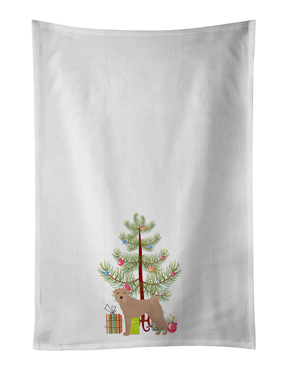 Shar Pei Christmas Tree Kitchen Towel Set of 2 White Dish Towels Decorative Bathroom Hand towel for Hand, Face, Hair, Yoga, Tea, Dishcloth, 19 X 28", White