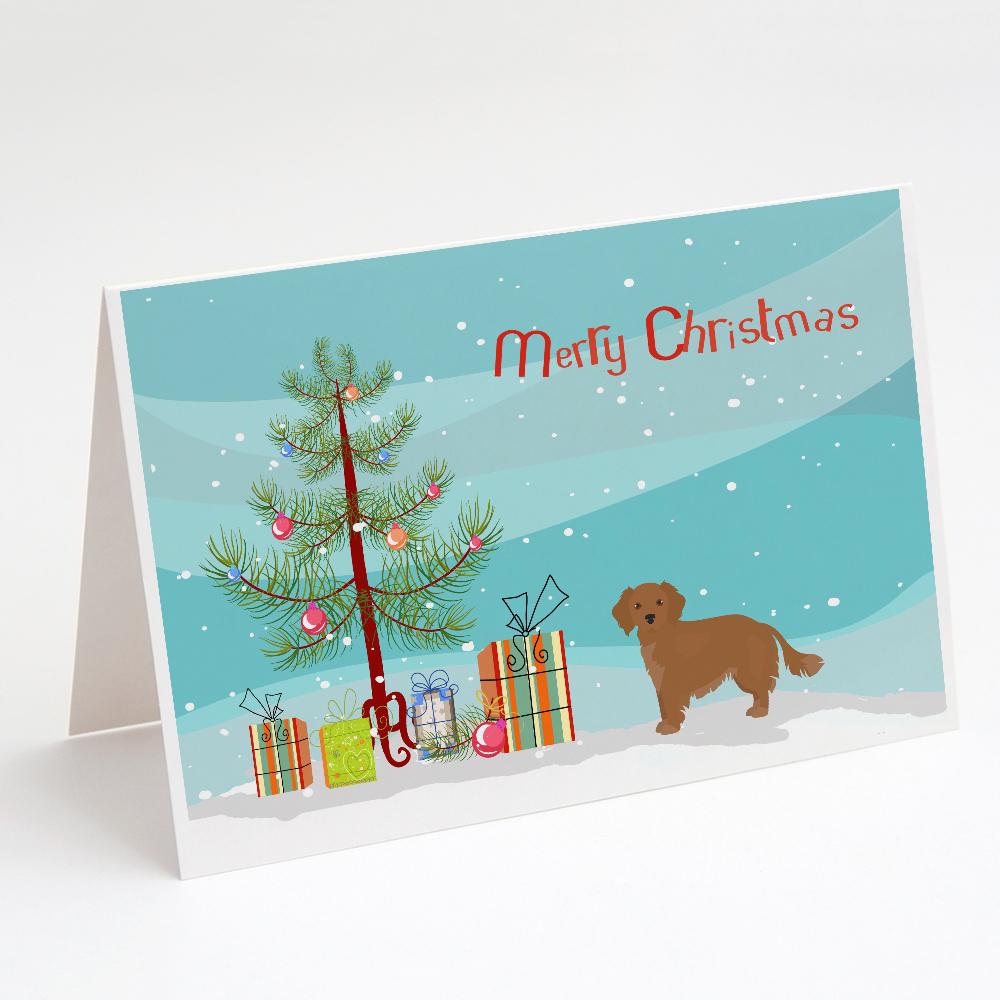 Small Greek Domestic Dog Kokoni Christmas Tree Greeting Cards Pack of 8 Blank Cards with Envelopes Whimsical A7 Size 5x7