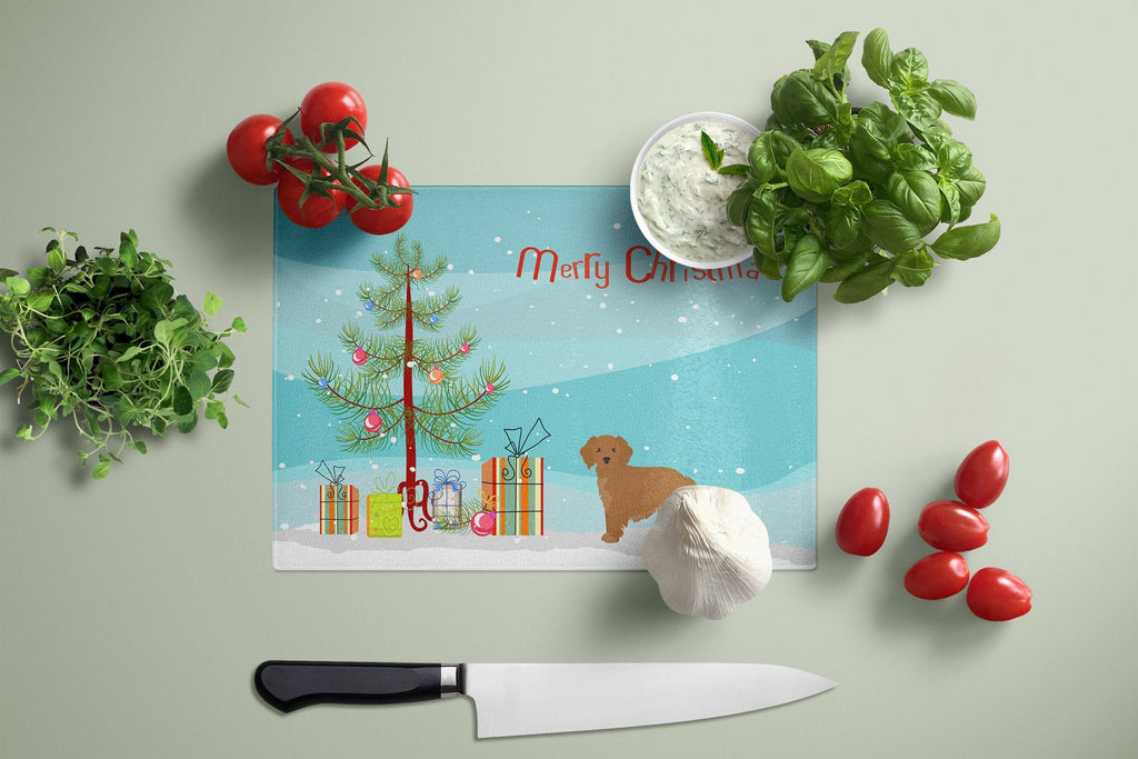 Small Greek Domestic Dog Kokoni Christmas Tree Cutting Board Tempered Glass Kitchen Cutting Surface, Heat Resistant Chopping, Non-Slip Feet, Food Prep & Serving