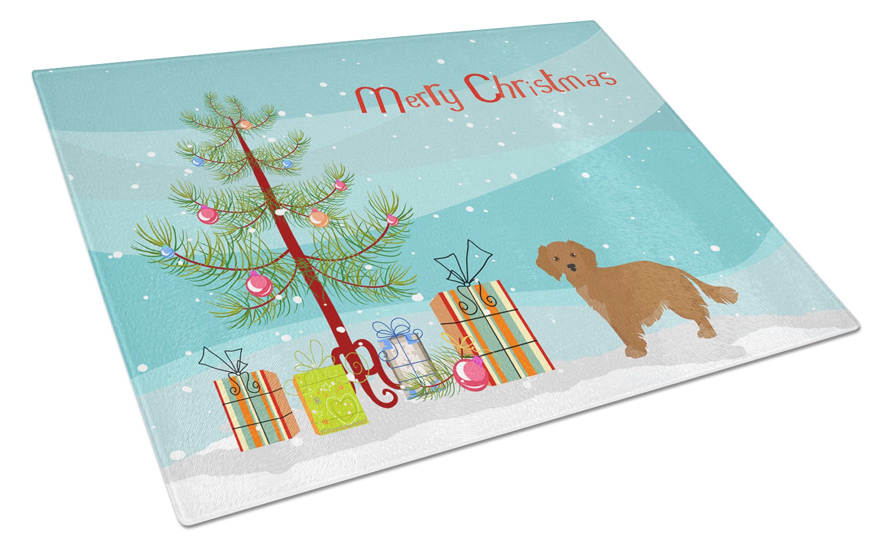 Small Greek Domestic Dog Kokoni Christmas Tree Cutting Board Tempered Glass Kitchen Cutting Surface, Heat Resistant Chopping, Non-Slip Feet, Food Prep & Serving