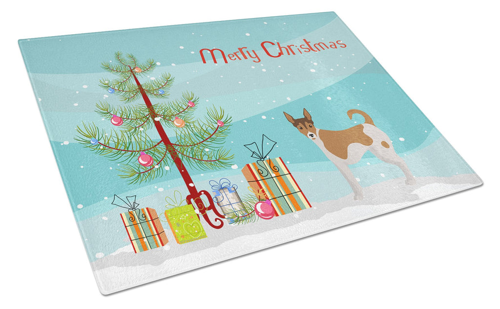 Tenterfield Terrier Christmas Tree Cutting Board Tempered Glass Kitchen Cutting Surface, Heat Resistant Chopping, Non-Slip Feet, Food Prep & Serving
