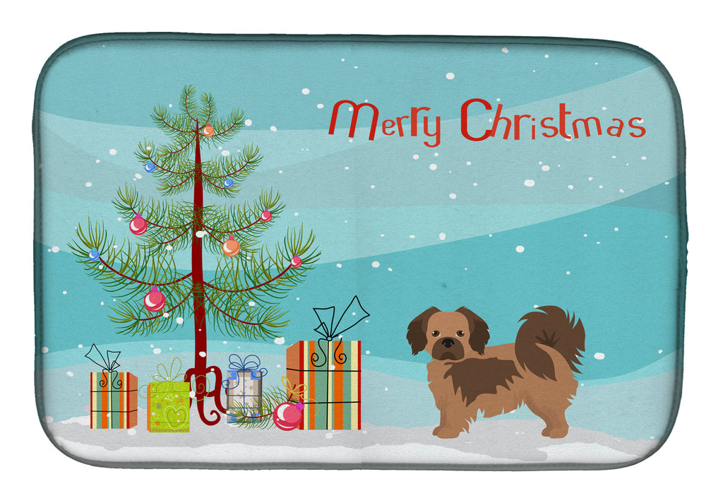 Tibetan Spaniel Christmas Tree Dish Drying Mat Absorbent Dish Drying Mat Pad for Kitchen Counter Dish Drainer Mat for Countertop, 14 x 21", Multicolor