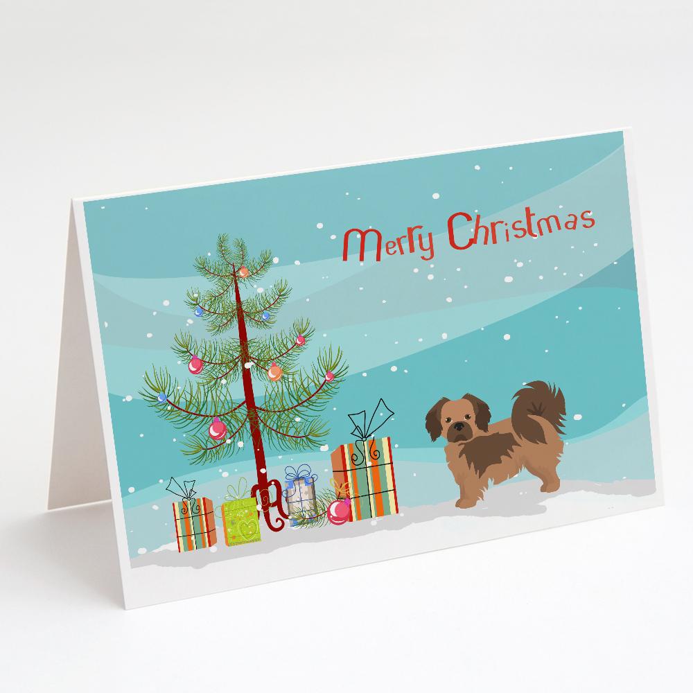 Tibetan Spaniel Christmas Tree Greeting Cards Pack of 8 Blank Cards with Envelopes Whimsical A7 Size 5x7