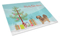 Tibetan Spaniel Christmas Tree Cutting Board Tempered Glass Kitchen Cutting Surface, Heat Resistant Chopping, Non-Slip Feet, Food Prep & Serving