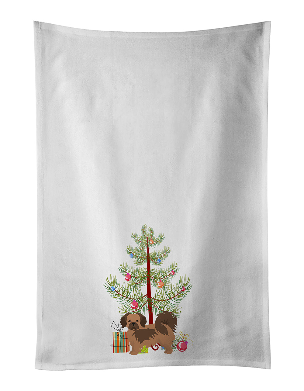 Tibetan Spaniel Christmas Tree Kitchen Towel Set of 2 White Dish Towels Decorative Bathroom Hand towel for Hand, Face, Hair, Yoga, Tea, Dishcloth, 19 X 28", White