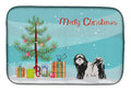 Tibetan Terrier Christmas Tree Dish Drying Mat Absorbent Dish Drying Mat Pad for Kitchen Counter Dish Drainer Mat for Countertop, 14 x 21", Multicolor