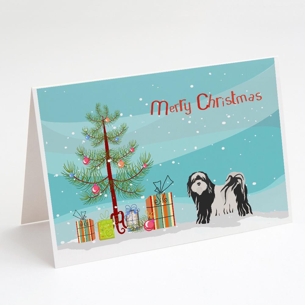 Tibetan Terrier Christmas Tree Greeting Cards Pack of 8 Blank Cards with Envelopes Whimsical A7 Size 5x7