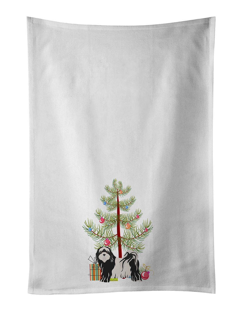 Tibetan Terrier Christmas Tree Kitchen Towel Set of 2 White Dish Towels Decorative Bathroom Hand towel for Hand, Face, Hair, Yoga, Tea, Dishcloth, 19 X 28", White