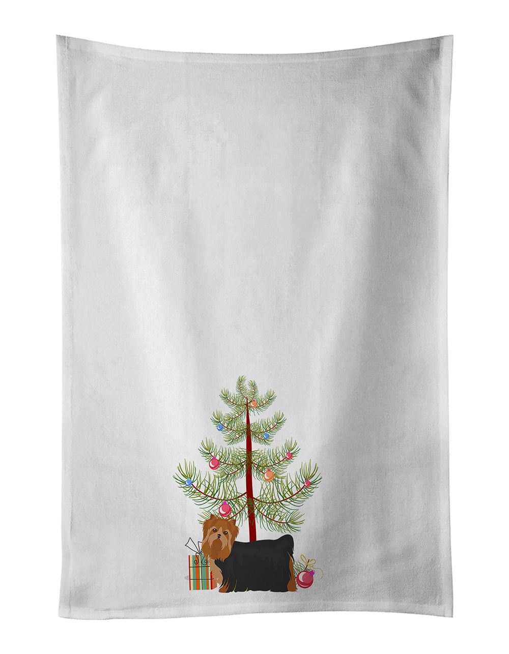 Yorkshire Terrier Christmas Tree Kitchen Towel Set of 2 White Dish Towels Decorative Bathroom Hand towel for Hand, Face, Hair, Yoga, Tea, Dishcloth, 19 X 28", White