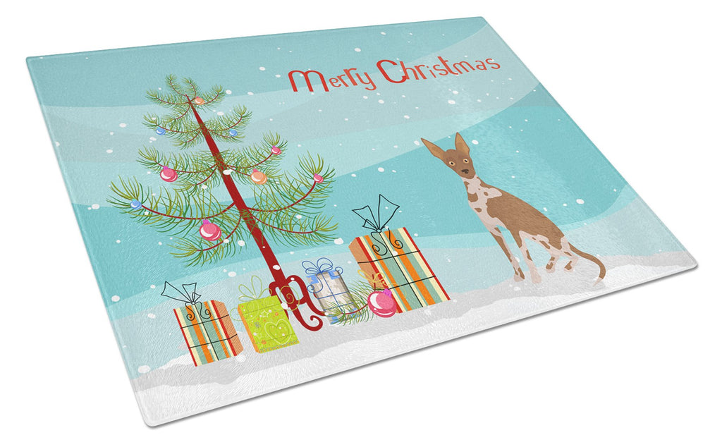 Tan Abyssinian or African Hairless Dog Christmas Tree Cutting Board Tempered Glass Kitchen Cutting Surface, Heat Resistant Chopping, Non-Slip Feet, Food Prep & Serving