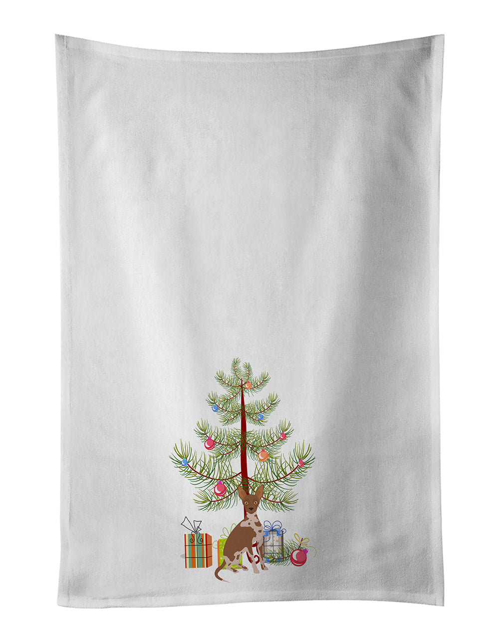 Tan Abyssinian or African Hairless Dog Christmas Tree Kitchen Towel Set of 2 White Dish Towels Decorative Bathroom Hand towel for Hand, Face, Hair, Yoga, Tea, Dishcloth, 19 X 28", White