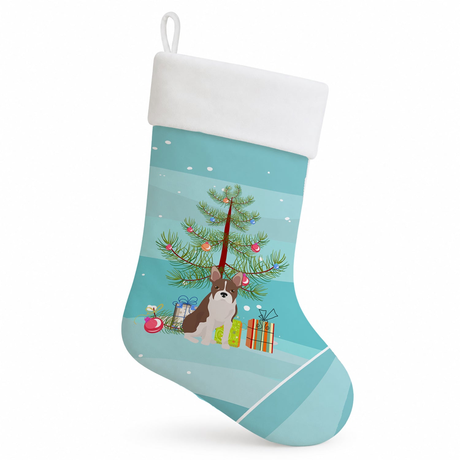 Boston Terrier Christmas Tree Holiday Stocking Double-Sided Print, Polyester Suede,11x18, Made in USA