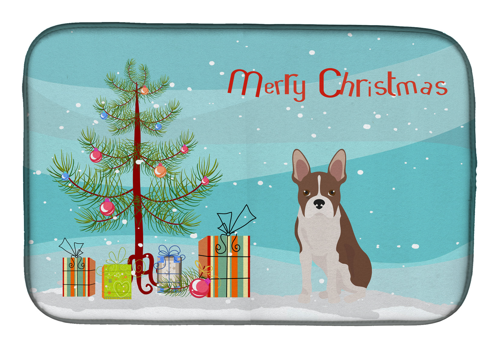Boston Terrier Christmas Tree Dish Drying Mat Absorbent Dish Drying Mat Pad for Kitchen Counter Dish Drainer Mat for Countertop, 14 x 21", Multicolor