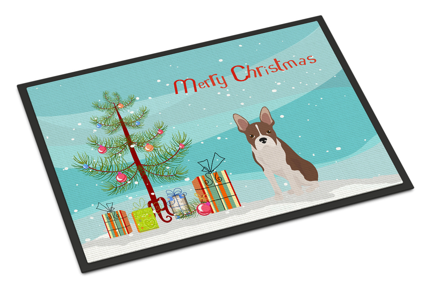 Boston Terrier Christmas Tree Doormat Indoor Outdoor 24H X 36W Front Door Mat Rugs for Entryway, Non Slip Washable Low Pile,
