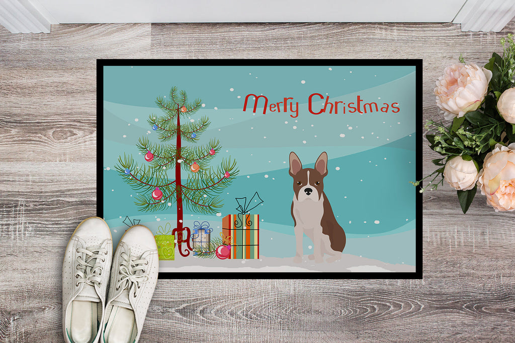 Boston Terrier Christmas Tree Doormat Indoor Outdoor 24H X 36W Front Door Mat Rugs for Entryway, Non Slip Washable Low Pile,