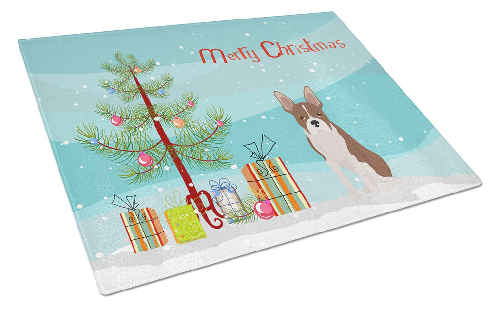 Boston Terrier Christmas Tree Cutting Board Tempered Glass Kitchen Cutting Surface, Heat Resistant Chopping, Non-Slip Feet, Food Prep & Serving