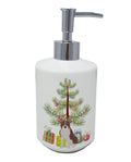 Boston Terrier Christmas Tree Ceramic Soap Dispenser , Empty Refillable Hand Soap Pump Bottle for Bathroom Kitchen