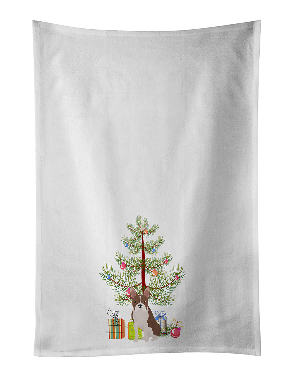 Boston Terrier Christmas Tree Kitchen Towel Set of 2 White Dish Towels Decorative Bathroom Hand towel for Hand, Face, Hair, Yoga, Tea, Dishcloth, 19 X 28", White