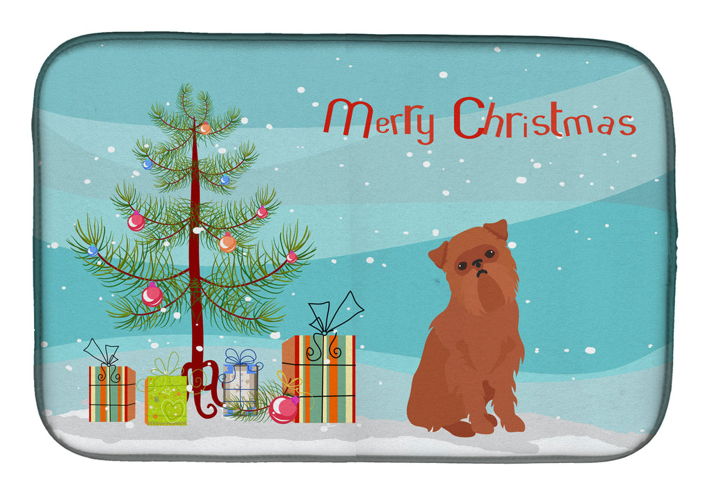 Brussels Griffon Christmas Tree Dish Drying Mat Absorbent Dish Drying Mat Pad for Kitchen Counter Dish Drainer Mat for Countertop, 14 x 21", Multicolor