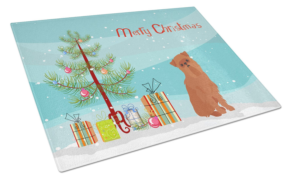 Brussels Griffon Christmas Tree Cutting Board Tempered Glass Kitchen Cutting Surface, Heat Resistant Chopping, Non-Slip Feet, Food Prep & Serving