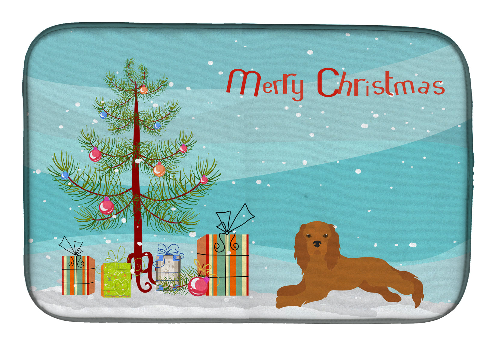 Ruby Cavalier King Charles Spaniel Christmas Tree Dish Drying Mat Absorbent Dish Drying Mat Pad for Kitchen Counter Dish Drainer Mat for Countertop, 14 x 21", Multicolor