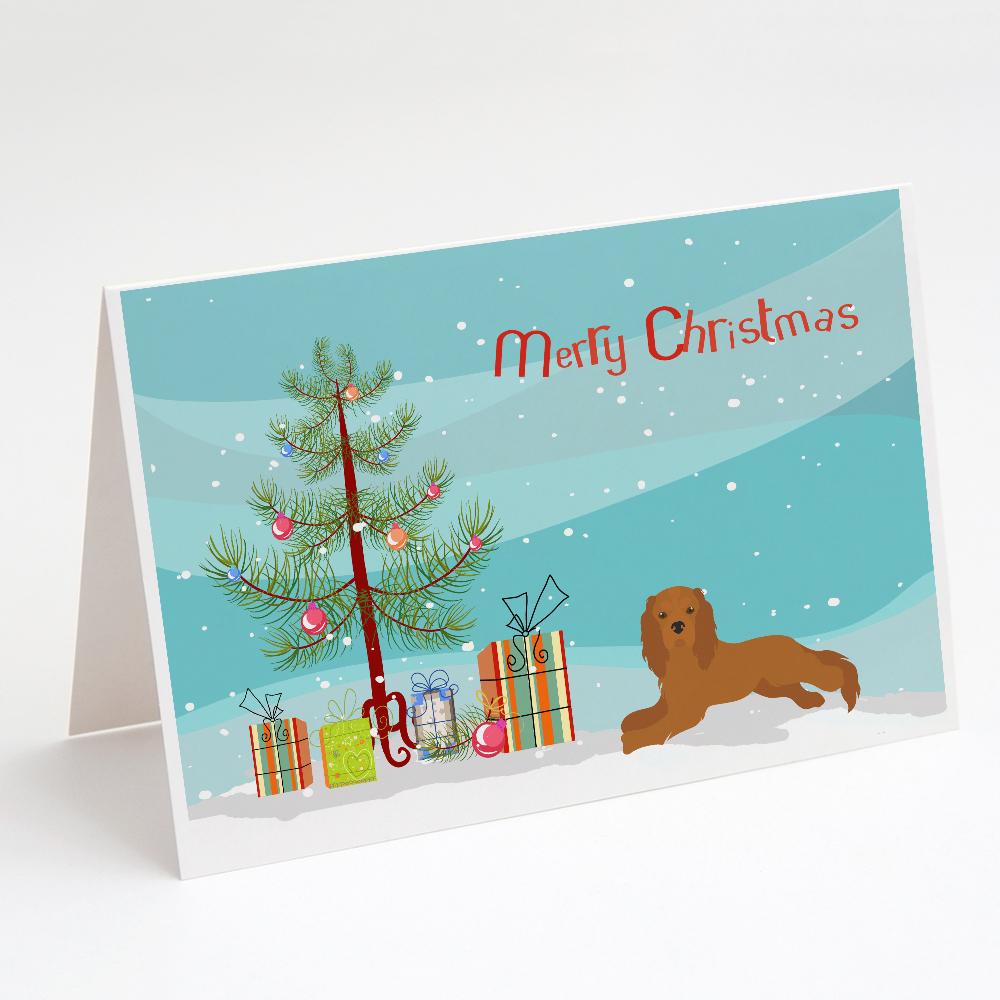 Ruby Cavalier King Charles Spaniel Christmas Tree Greeting Cards Pack of 8 Blank Cards with Envelopes Whimsical A7 Size 5x7