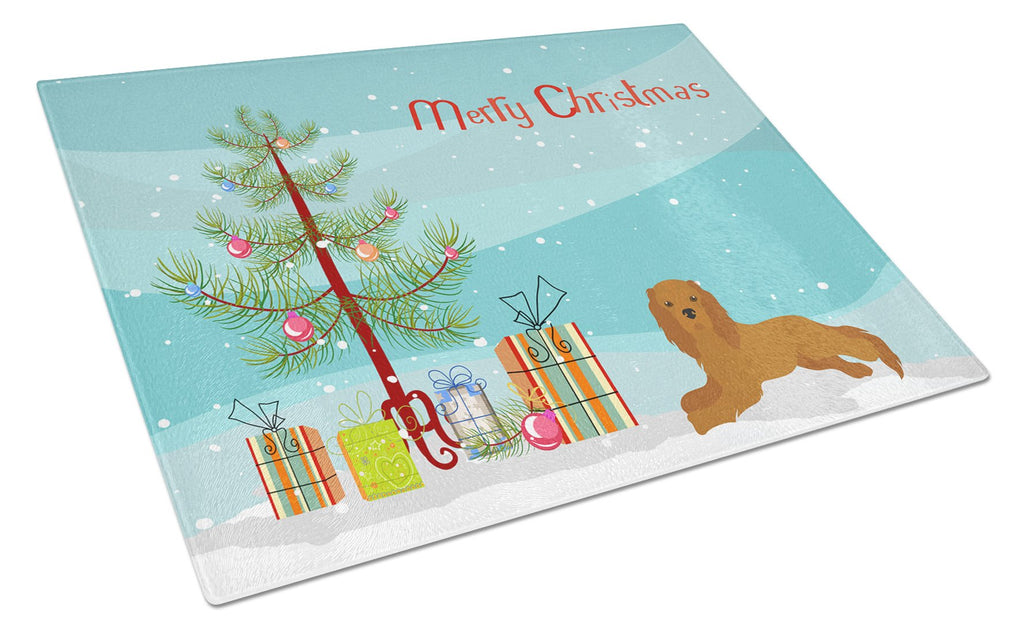 Ruby Cavalier King Charles Spaniel Christmas Tree Cutting Board Tempered Glass Kitchen Cutting Surface, Heat Resistant Chopping, Non-Slip Feet, Food Prep & Serving
