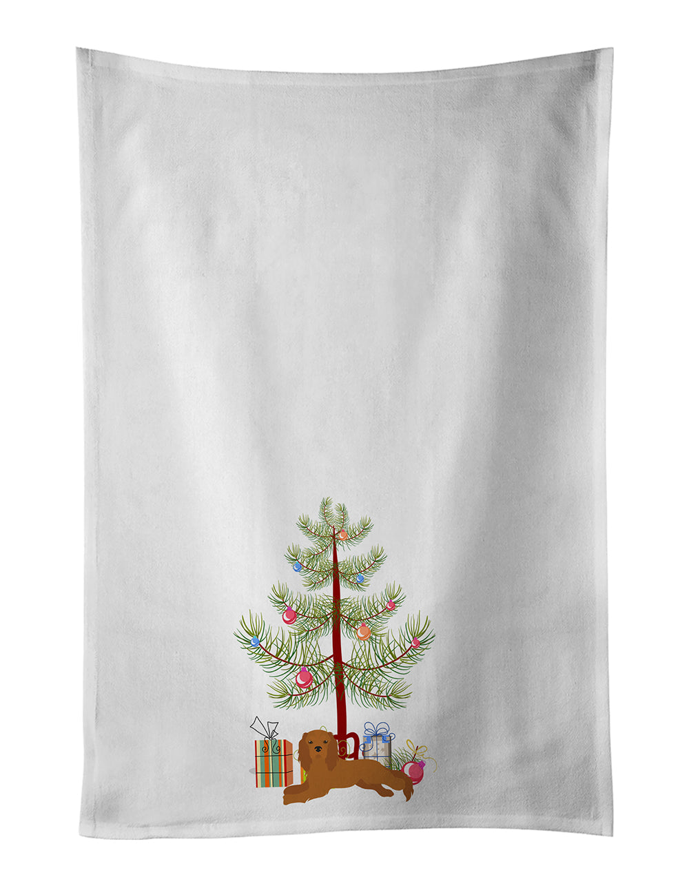 Ruby Cavalier King Charles Spaniel Christmas Tree Kitchen Towel Set of 2 White Dish Towels Decorative Bathroom Hand towel for Hand, Face, Hair, Yoga, Tea, Dishcloth, 19 X 28", White