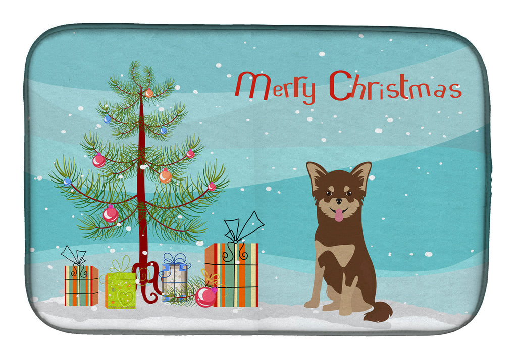 Chihuahua Christmas Tree Dish Drying Mat Absorbent Dish Drying Mat Pad for Kitchen Counter Dish Drainer Mat for Countertop, 14 x 21", Multicolor