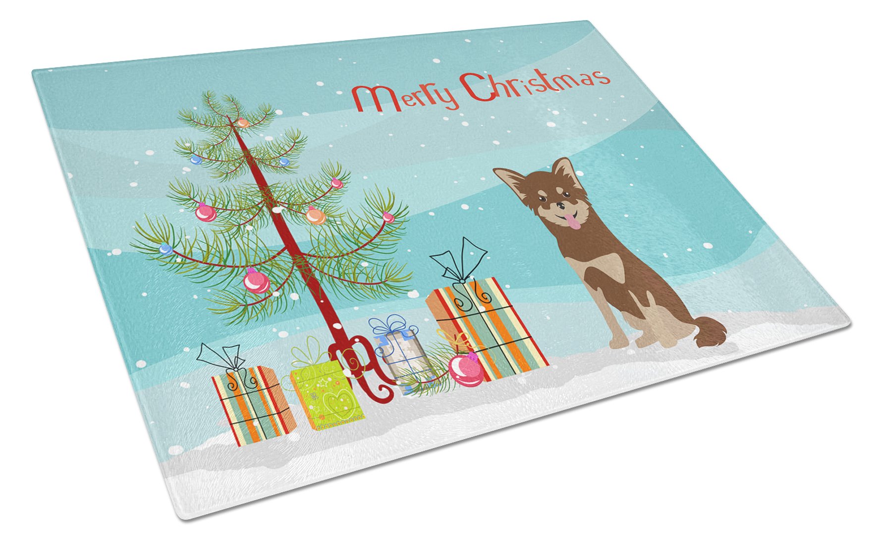 Chihuahua Christmas Tree Cutting Board Tempered Glass Kitchen Cutting Surface, Heat Resistant Chopping, Non-Slip Feet, Food Prep & Serving