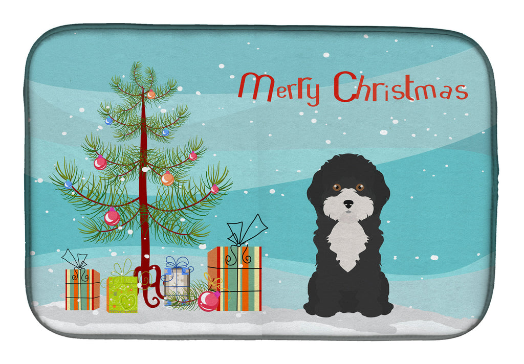 Black and White Cyprus Poodle Christmas Tree Dish Drying Mat Absorbent Dish Drying Mat Pad for Kitchen Counter Dish Drainer Mat for Countertop, 14 x 21", Multicolor