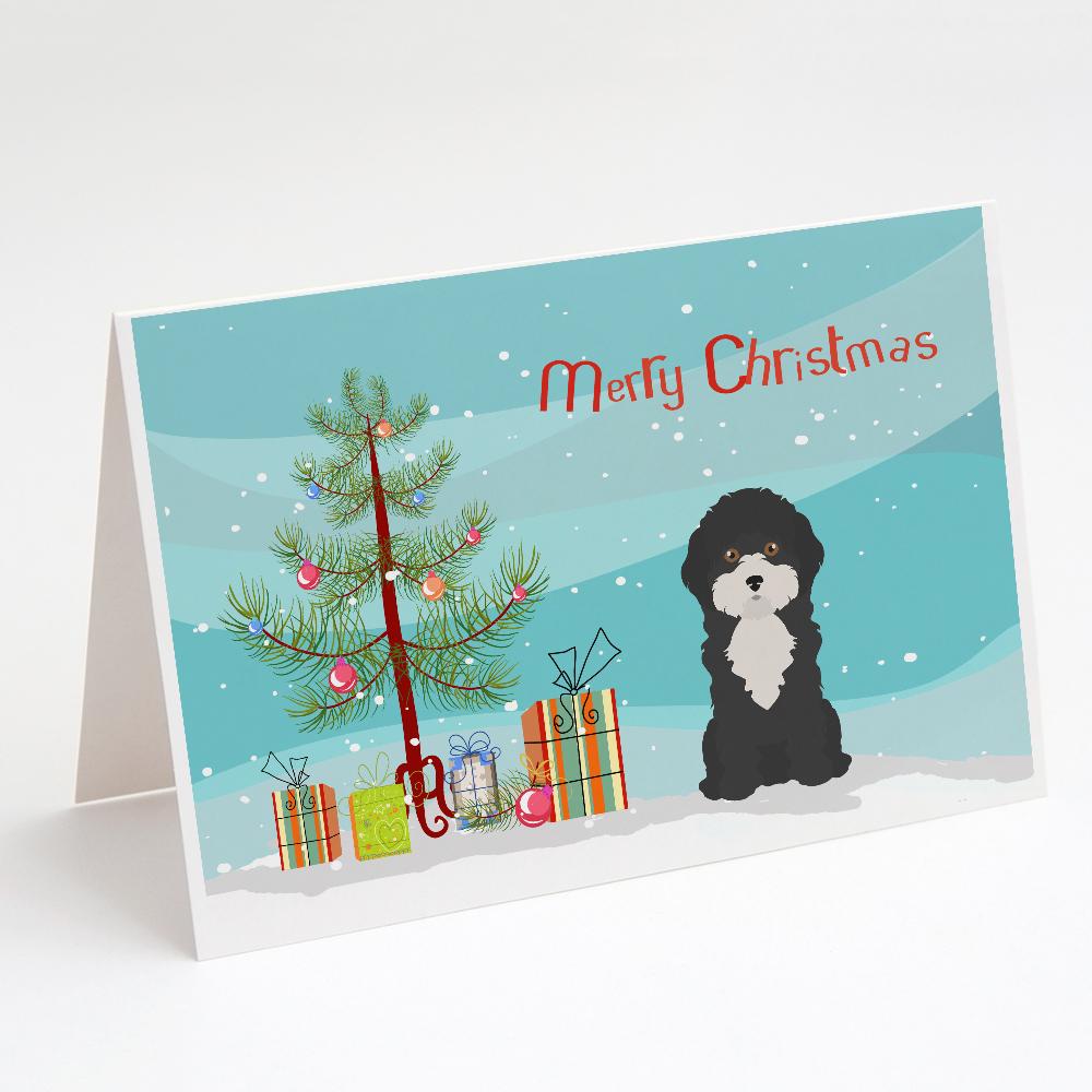 Black and White Cyprus Poodle Christmas Tree Greeting Cards Pack of 8 Blank Cards with Envelopes Whimsical A7 Size 5x7