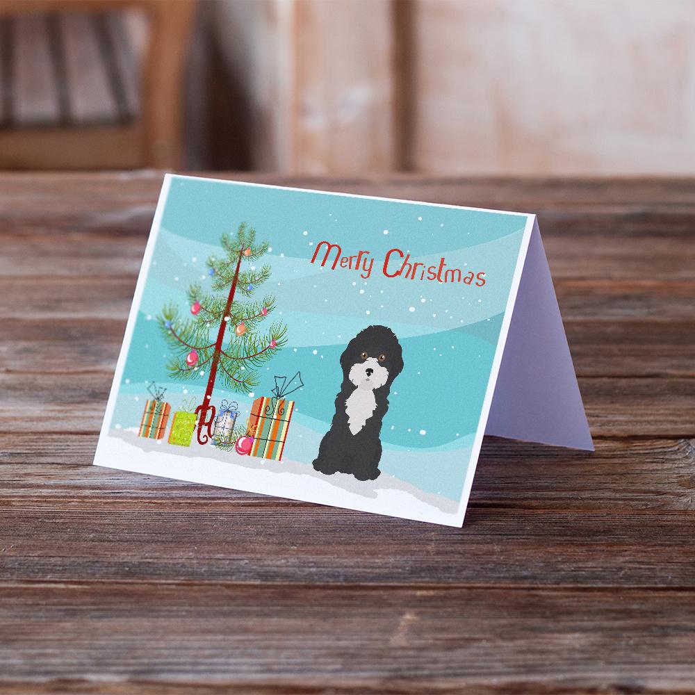 Black and White Cyprus Poodle Christmas Tree Greeting Cards Pack of 8 Blank Cards with Envelopes Whimsical A7 Size 5x7